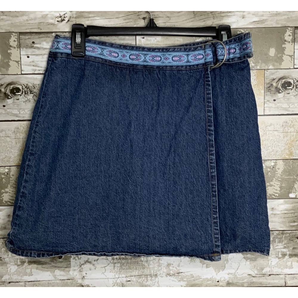 Sonoma Lifestyle Womens Y2K 90s Denim Wrap Skort Embroidered Trim Size 8